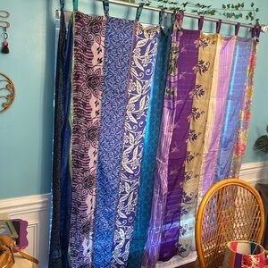 2 silk blue sari panels